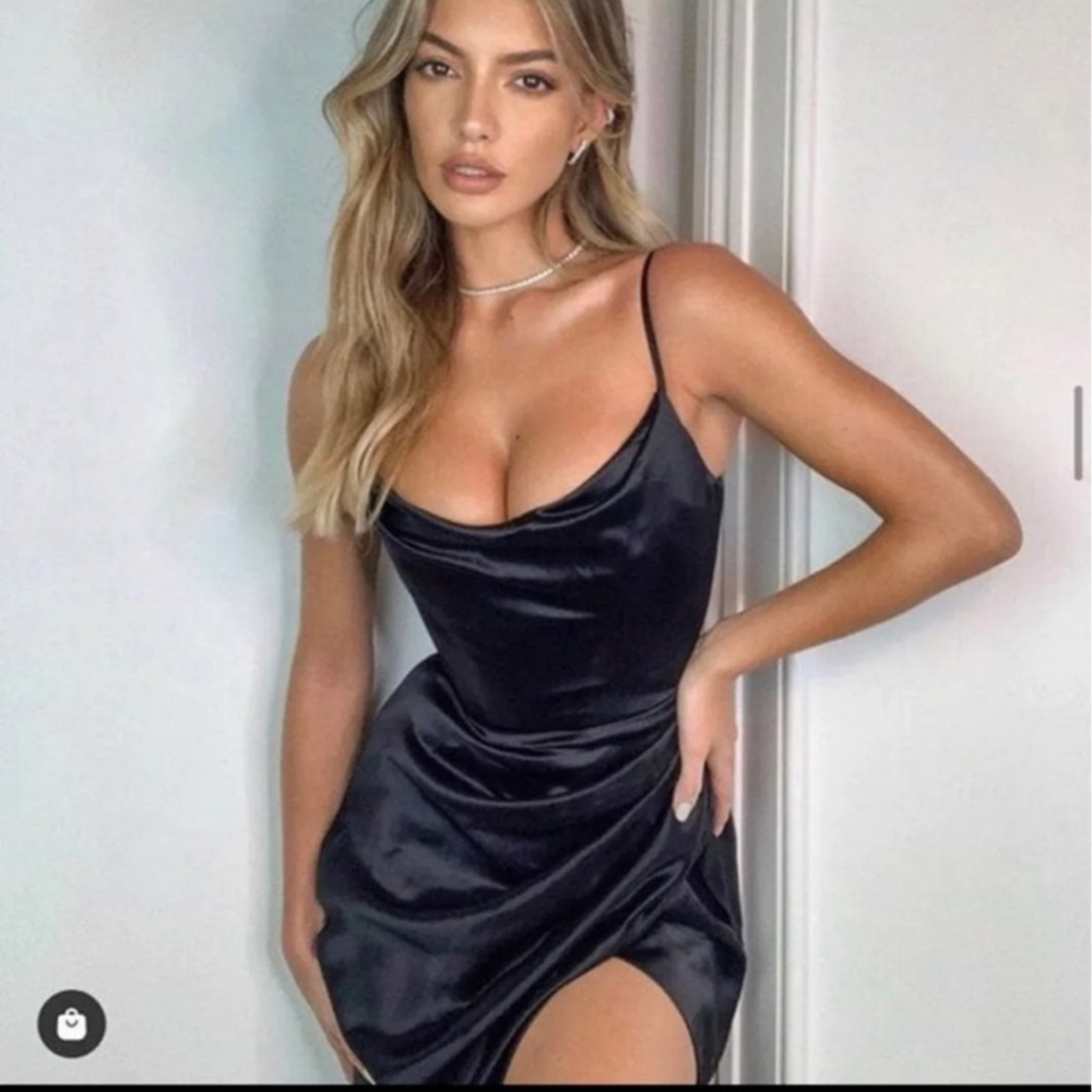 House of CB 'Reva' Black Satin Balcony Corset Dress